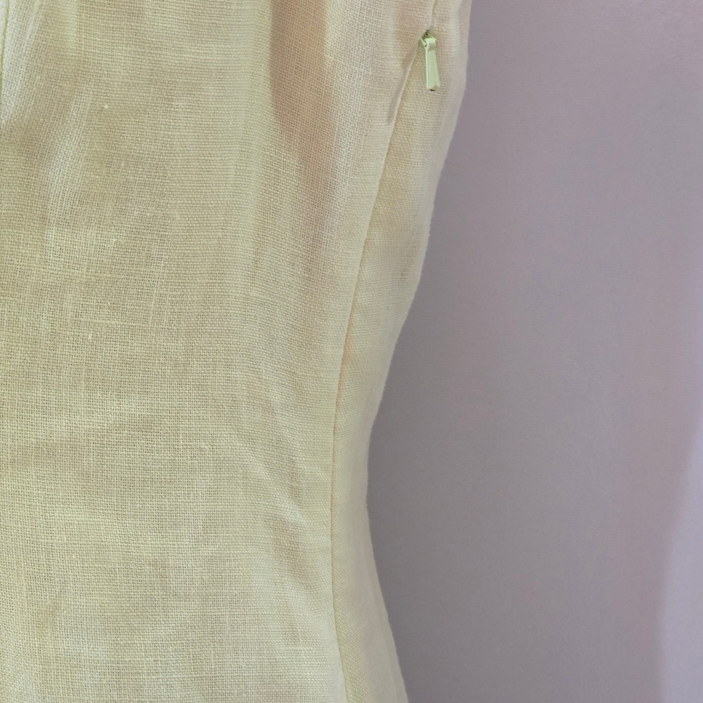 Butter‎ Yellow Linen Blend Sheath Dress Button Tab Midi Womens 10 Brunch Coastal - Picture 4 of 12